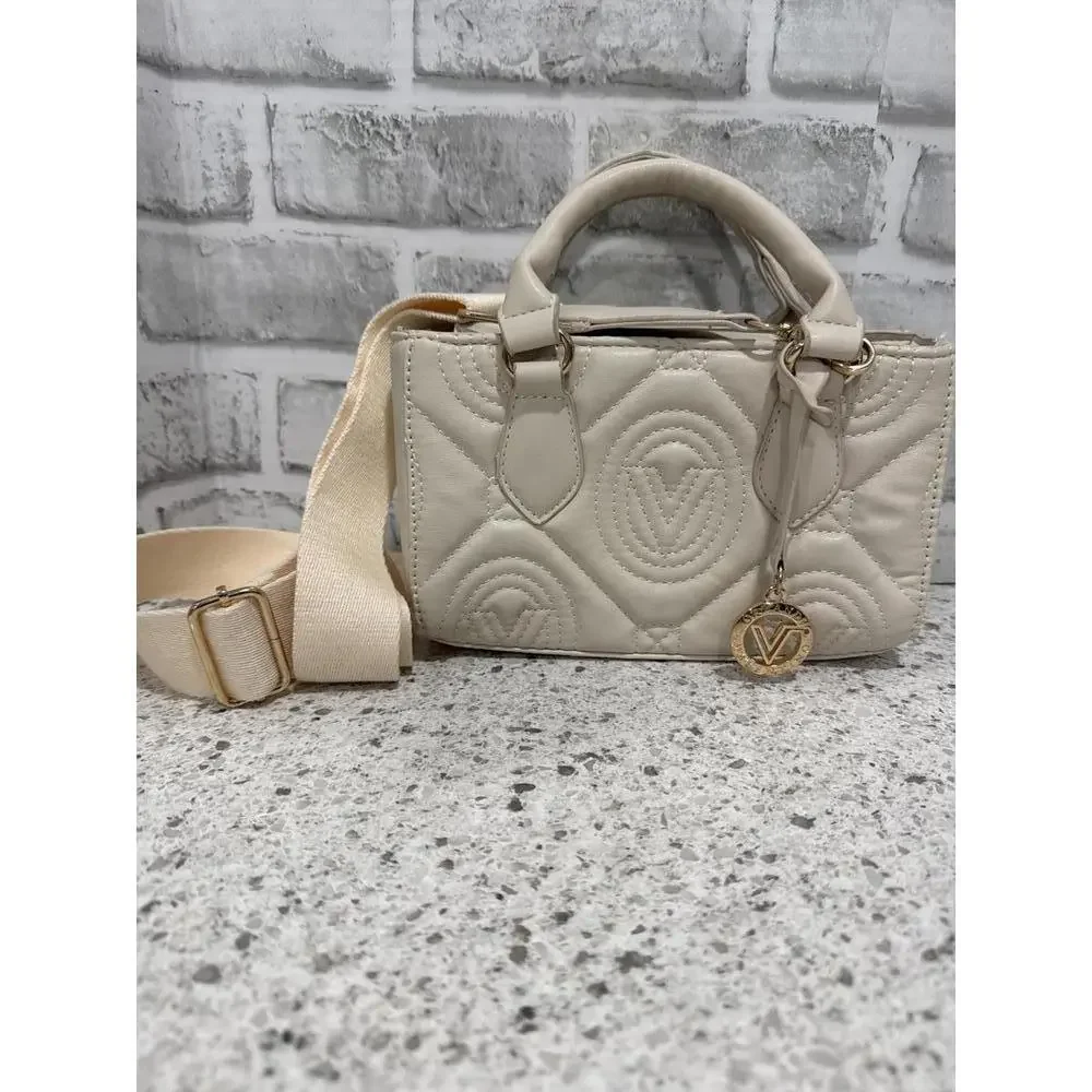 Valentino Orlandi Quilted Cream Mongrammed Crossbody Bag with Adjustable Strap